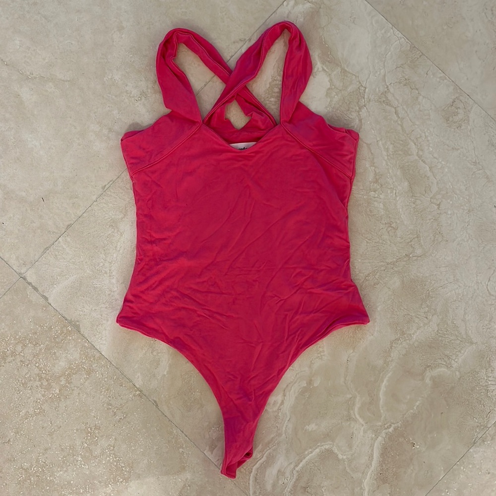 superdown cross strap bodysuit hot pink